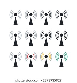 Radio antenna icon. Antenna icon set. Radio tower icons. Collection of communication towers. Wireless signal receiver transmitter icons