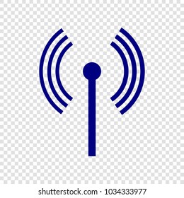 Radio antenna icon. Vector. Navy blue flat icon on transparent background.