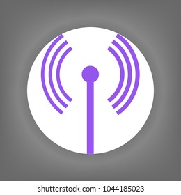 Radio antenna icon. Vector. Violet icon on white circle with shadow at gray background.