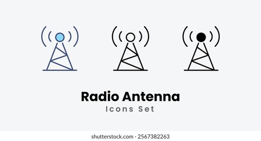 Radio Antenna Icons thin line and glyph vector icon stock illustration