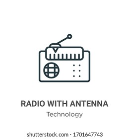 Radio with antenna outline vector icon. Thin line black radio with antenna icon, flat vector simple element illustration from editable technology concept isolated stroke on white background