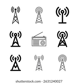 Radio Antenna set Icon on white background