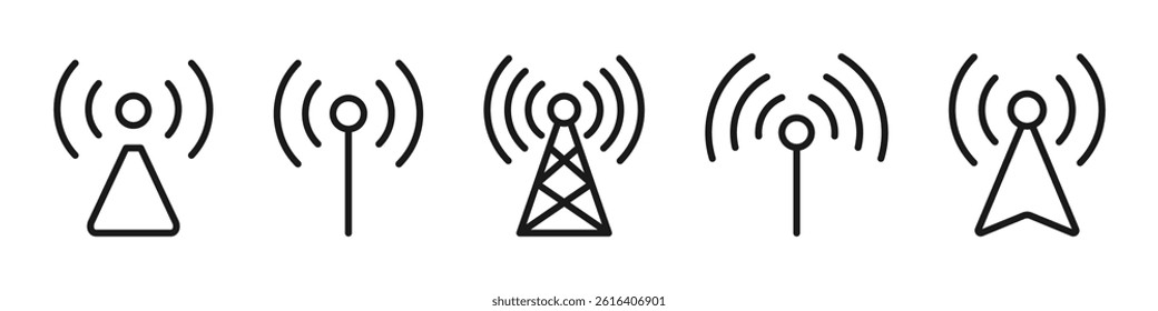 Radio or Antenna tower icon set. Radiotower logotype. Vector.