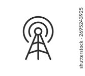 Radio antenna tower, linear icon. Wireless signal and communication. Line with editable stroke.