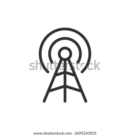 Radio antenna tower, linear icon. Wireless signal and communication. Line with editable stroke.