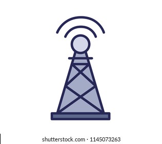 Radio beacon tower icon. Line colored vector illustration. Isolated on white background.