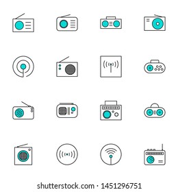 radio, broadcast, channel, fm filled line icons set. simple creative colored line blue icons set vector illustration