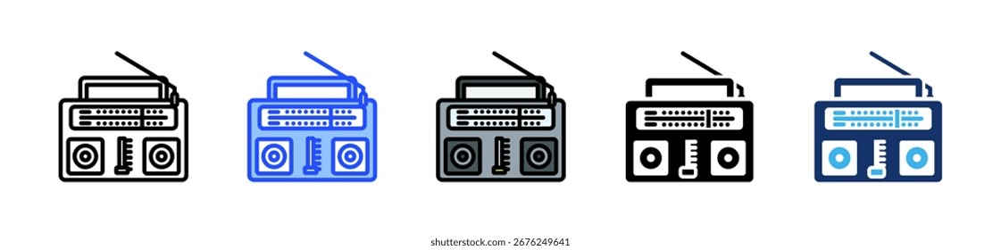 Colección de iconos de transmisión de radio con múltiples estilos