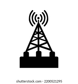 Radio broadcast signal tower icon | Black Vector illustration |