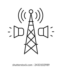 radio broadcasting line icon vector. radio broadcasting sign. isolated contour symbol black illustration