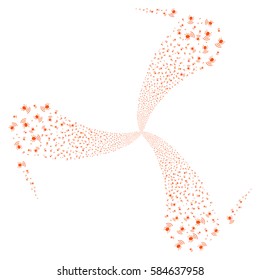 Radio Bug fireworks swirl rotation. Vector illustration style is flat orange iconic symbols on a white background. Object whirl organized from random pictograms.
