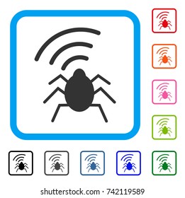Radio Bug icon. Flat gray pictogram symbol inside a light blue rounded frame. Black, gray, green, blue, red, orange color variants of Radio Bug vector. Designed for web and app UI.