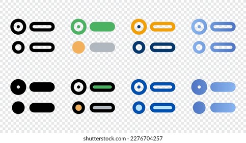 Radio button icons in different style. Radio button icons. Different style icons set. Vector illustration