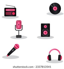Radio, Cachet, Mikrofon, Soundbox, Kopfhörer 