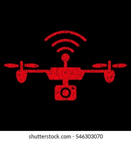 Radio Camera Airdrone grainy textured icon for overlay watermark stamps. Flat symbol with scratched texture. Dotted vector red ink rubber seal stamp with grunge design on a black background.