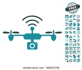 Radio Camera Airdrone icon with bonus calendar and time service clip art. Vector illustration style is flat iconic symbols, soft blue colors, white background.