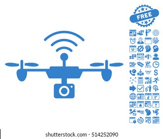 Radio Camera Airdrone icon with bonus calendar and time management graphic icons. Vector illustration style is flat iconic symbols, cobalt color, white background.
