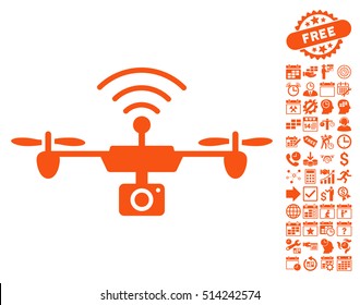 Radio Camera Airdrone pictograph with bonus calendar and time service pictograph collection. Vector illustration style is flat iconic symbols, orange color, white background.
