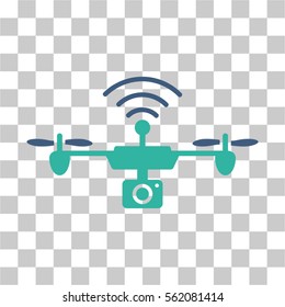 Radio Camera Airdrone vector icon. Illustration style is flat iconic bicolor cobalt and cyan symbol on a transparent background.