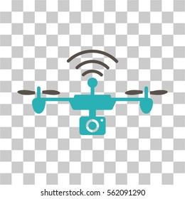 Radio Camera Airdrone vector icon. Illustration style is flat iconic bicolor grey and cyan symbol on a transparent background.