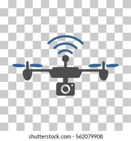 Radio Camera Airdrone vector pictogram. Illustration style is flat iconic bicolor cobalt and gray symbol on a transparent background.