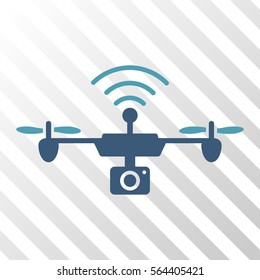 Radio Camera Airdrone vector pictogram. Illustration style is flat iconic bicolor cyan and blue symbol on a hatched transparent background.