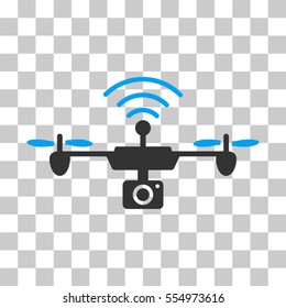 Radio Camera Airdrone vector pictograph. Illustration style is flat iconic bicolor blue and gray symbol on a transparent background.