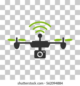 Radio Camera Airdrone vector pictograph. Illustration style is flat iconic bicolor eco green and gray symbol on a transparent background.