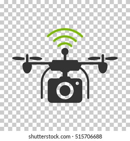 Radio Camera Drone EPS vector pictograph. Illustration style is flat iconic bicolor eco green and gray symbol.