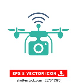 Radio Camera Drone EPS vector icon. Illustration style is flat iconic bicolor cobalt and cyan symbol on white background.