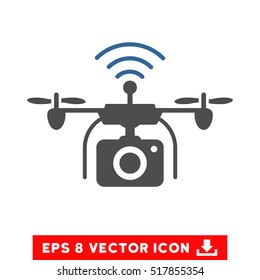 Radio Camera Drone EPS vector pictograph. Illustration style is flat iconic bicolor cobalt and gray symbol on white background.