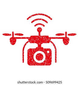 Radio Camera Drone grainy textured icon for overlay watermark stamps. Flat symbol with dust texture. Dotted vector red ink rubber seal stamp with grunge design on a white background.