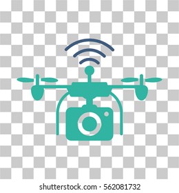 Radio Camera Drone vector pictograph. Illustration style is flat iconic bicolor cobalt and cyan symbol on a transparent background.