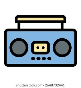Ilustração de estilo de linha plana ícone de cassete de rádio representando tecnologia de áudio retro e mídia analógica, adequado para eletrônicos vintage, história da música e projetos de design nostálgico