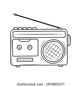 Radio Cassette outline vector illustration, linear style pictogram, isolated on white background
