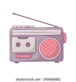 Radio Cassette outline vector illustration, Colored linear style pictogram, isolated on white background