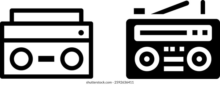 Radio Cassette Player Icon Design Set – Vintage and Retro Music Graphics