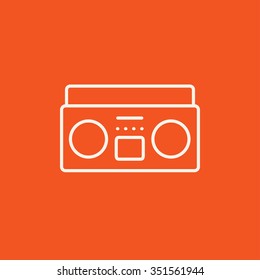 Radio cassette player line icon for web, mobile and infographics. Vector white icon isolated on red background.