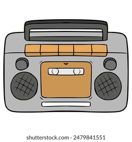 radio or cassette player top-down view illustration hand drawn isolated vector