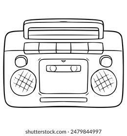 radio or cassette player top-down view illustration hand drawn outline vector