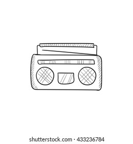 Radio cassette player vector sketch icon isolated on background. Hand drawn Radio cassette player icon. Radio cassette player sketch icon for infographic, website or app.