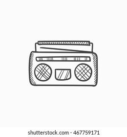 Radio cassette player vector sketch icon isolated on background. Hand drawn Radio cassette player icon. Radio cassette player sketch icon for infographic, website or app.