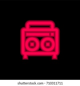 Radio cassette red glowing neon ui ux icon. Glowing sign logo vector