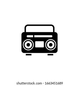 Radio cassette vector icon in black solid flat design icon isolated on white background