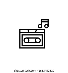 Radio cassette vector icon in linear, outline icon isolated on white background