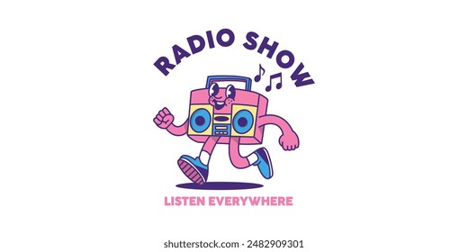 radio character retro cartoon vector logo