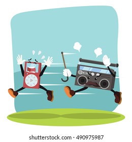 radio chasing mp3 player vector illustration design