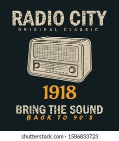Radio City, Bring The Sound. New Grunge Text Effect T Shirt Design