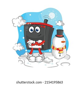Radio im kalten Wintercharakter. Cartoon-Maskottvektor
