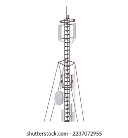 Radio communication 4g signal, network military aerial antenna tower. Vector cell, telecommunication 5g mast, television, telephone or internet technology. Cellular station, network transmission tower